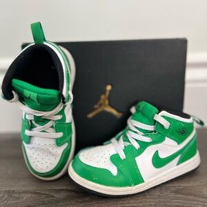 Nike Kids Air Jordan Green and White High-Top Sneakers